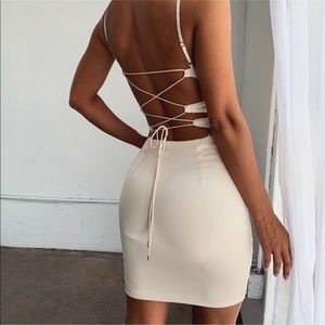 Satin Cowl Neck Strappy Back Dress
